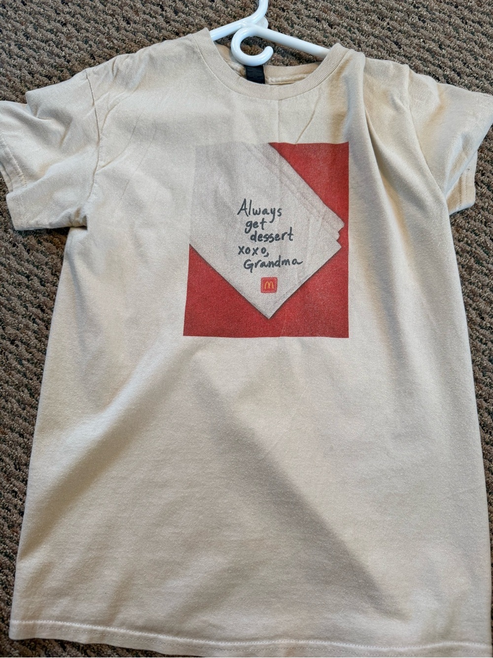 McDonald's Cream Tee with Red Square Graphic Unisex Size Small